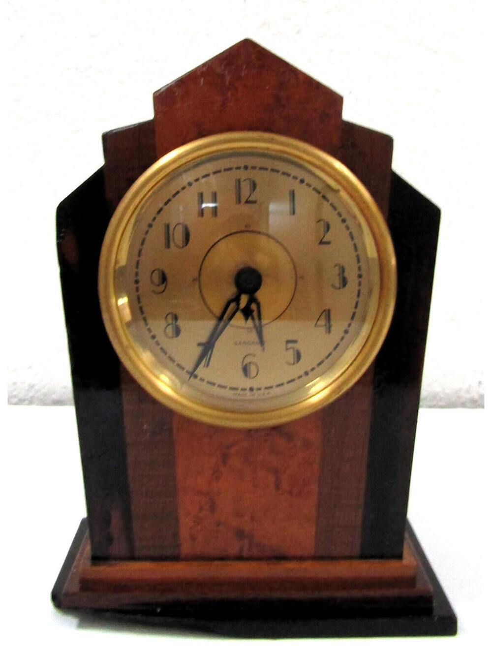 1930s Art Deco Sangamo Brown with Gold Accent Electric Clock